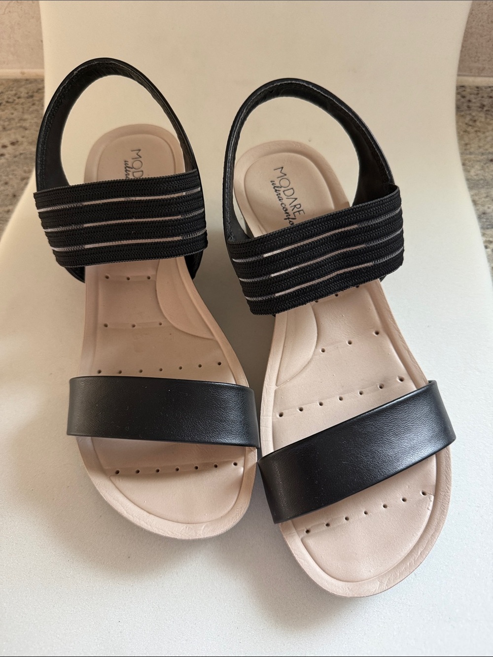 Modare Ultraconforto Black Strap Sandals - Neutral Footbed